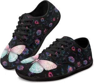 Womens Sneakers Barefoot Shoes Wide Toe Zero Drop Flats Shoes Fashion Laces Up Running Shoe US Size 6-13.5 Black Sole