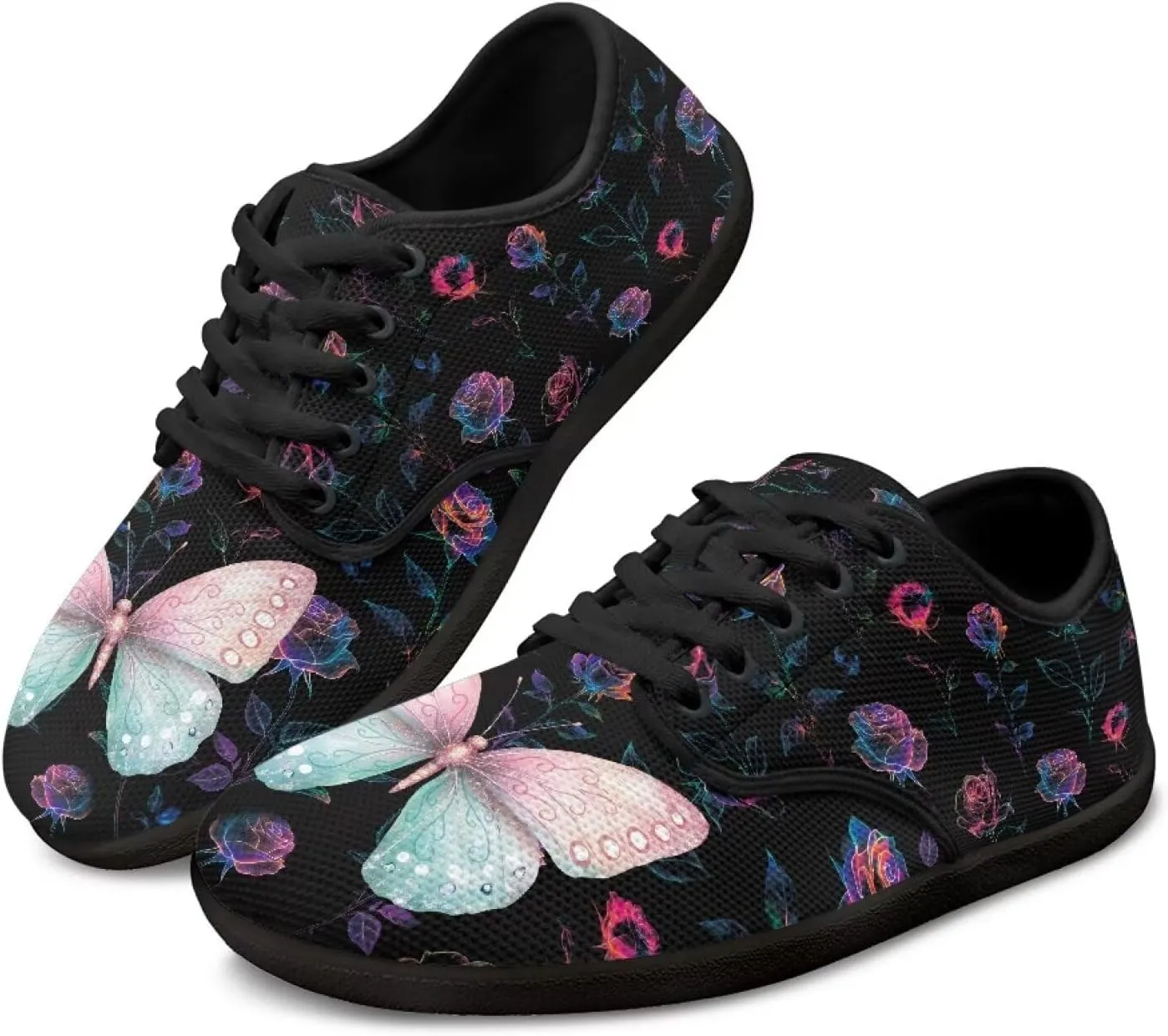 Womens Sneakers Barefoot Shoes Wide Toe Zero Drop Flats Shoes Fashion Laces Up Running Shoe US Size 6-13.5 Black Sole