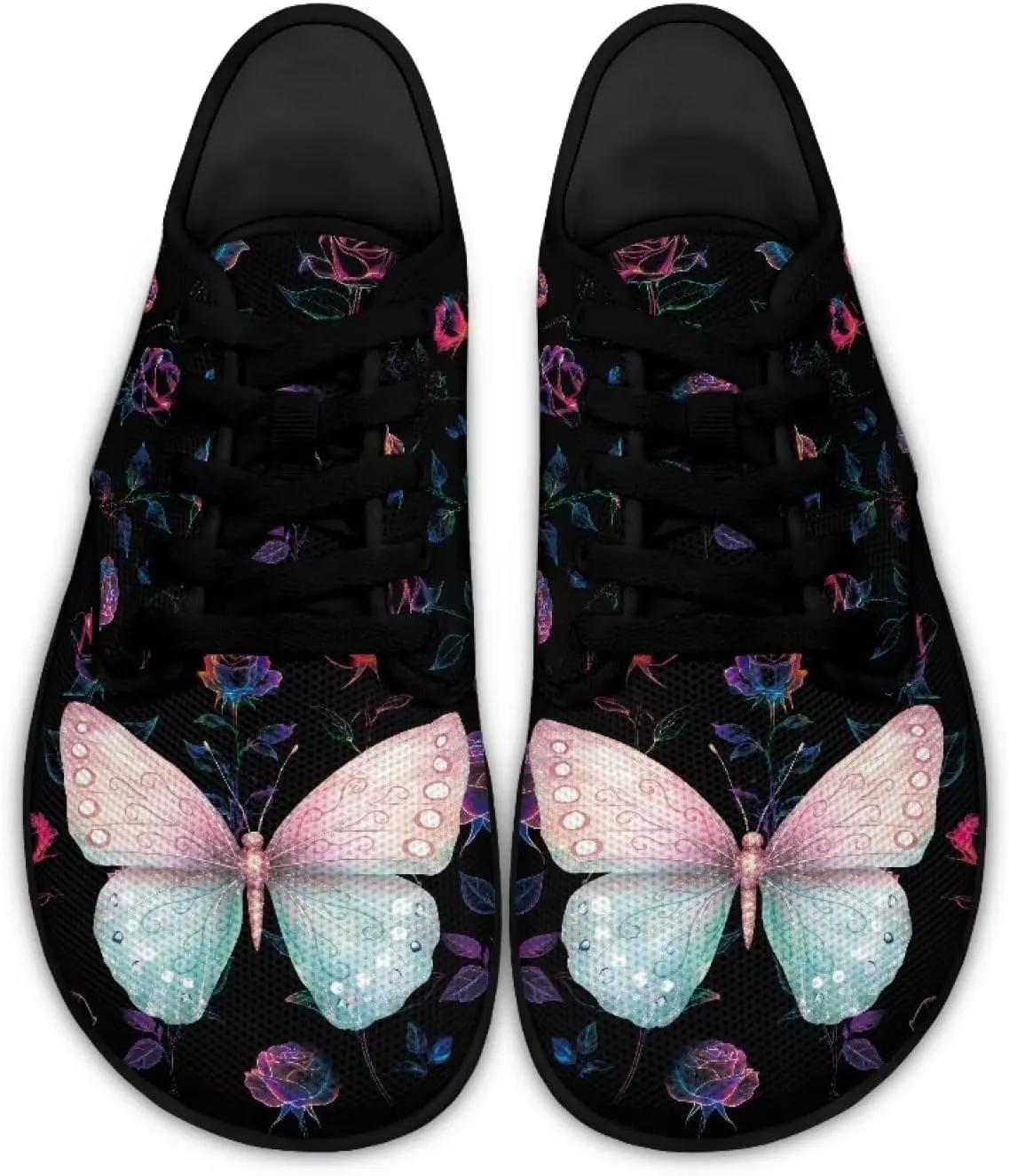 Womens Sneakers Barefoot Shoes Wide Toe Zero Drop Flats Shoes Fashion Laces Up Running Shoe US Size 6-13.5 Black Sole