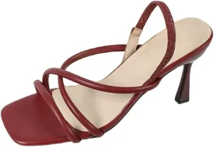 Women’s Strappy High-Heel Sandals – Square-Toe Design with Orange Heel Accent & Back Strap – Elegant Dress Shoes for Dinners, Parties & Formal Occasions