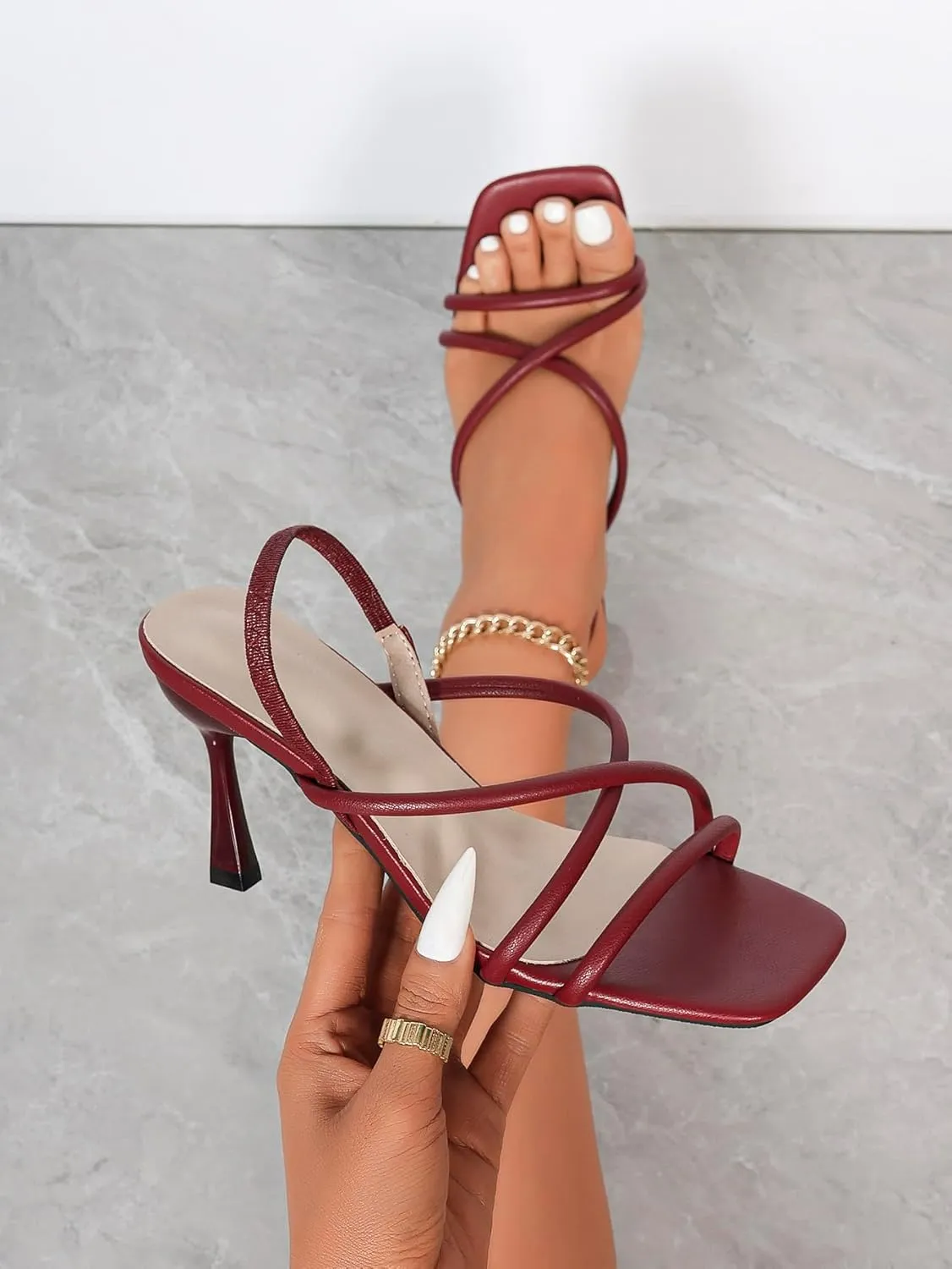 Women’s Strappy High-Heel Sandals – Square-Toe Design with Orange Heel Accent & Back Strap – Elegant Dress Shoes for Dinners, Parties & Formal Occasions