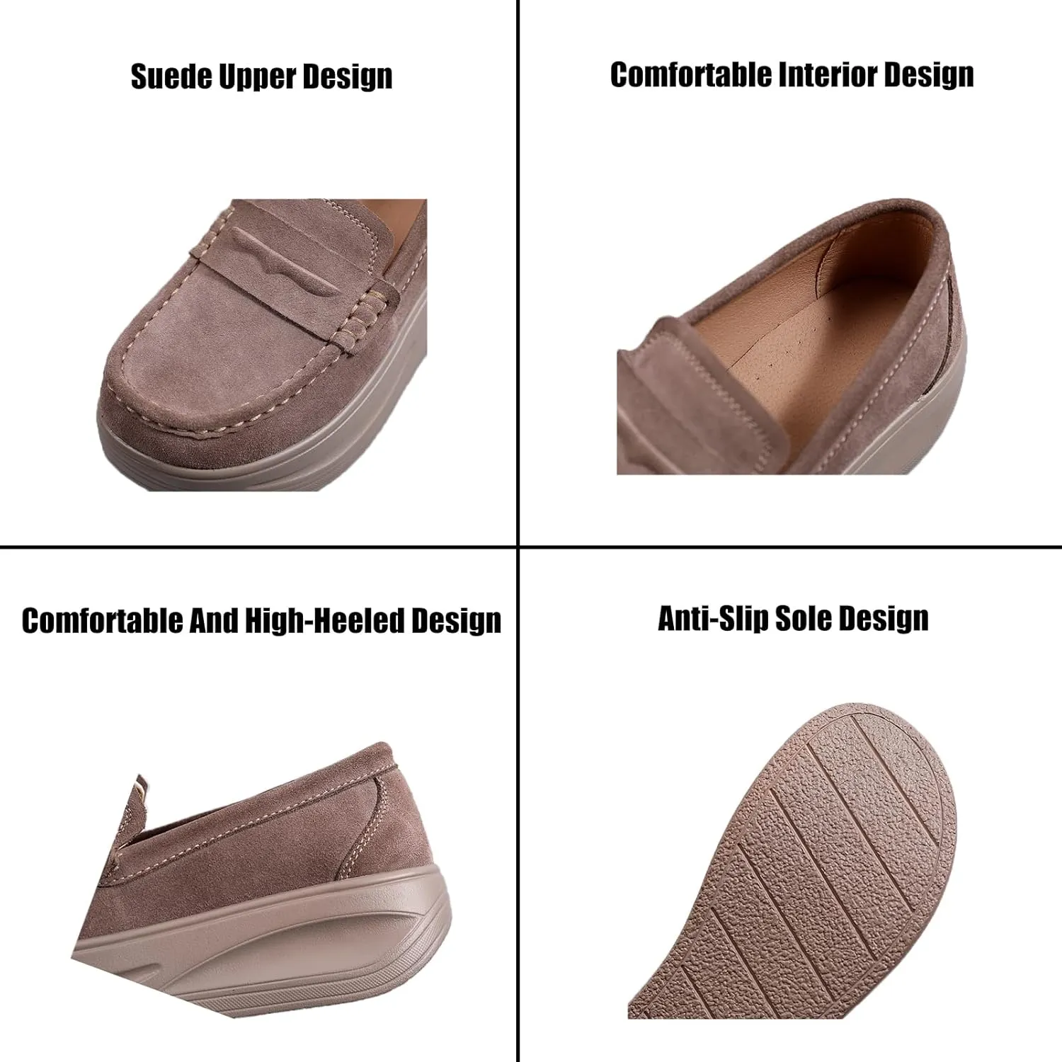 Women's Suede Platform Wedge Slip On Loafers,Fashion Low Top Round Toe Non-Slip Moccasin Walking Shoes Comfortable Wedge Sneakers