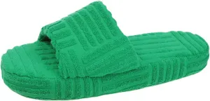 Womens Terry Cloth Open Toe Slipper Cozy and Comfortable Towelling Slippers Indoor Outdoor Flat Slide Sandals