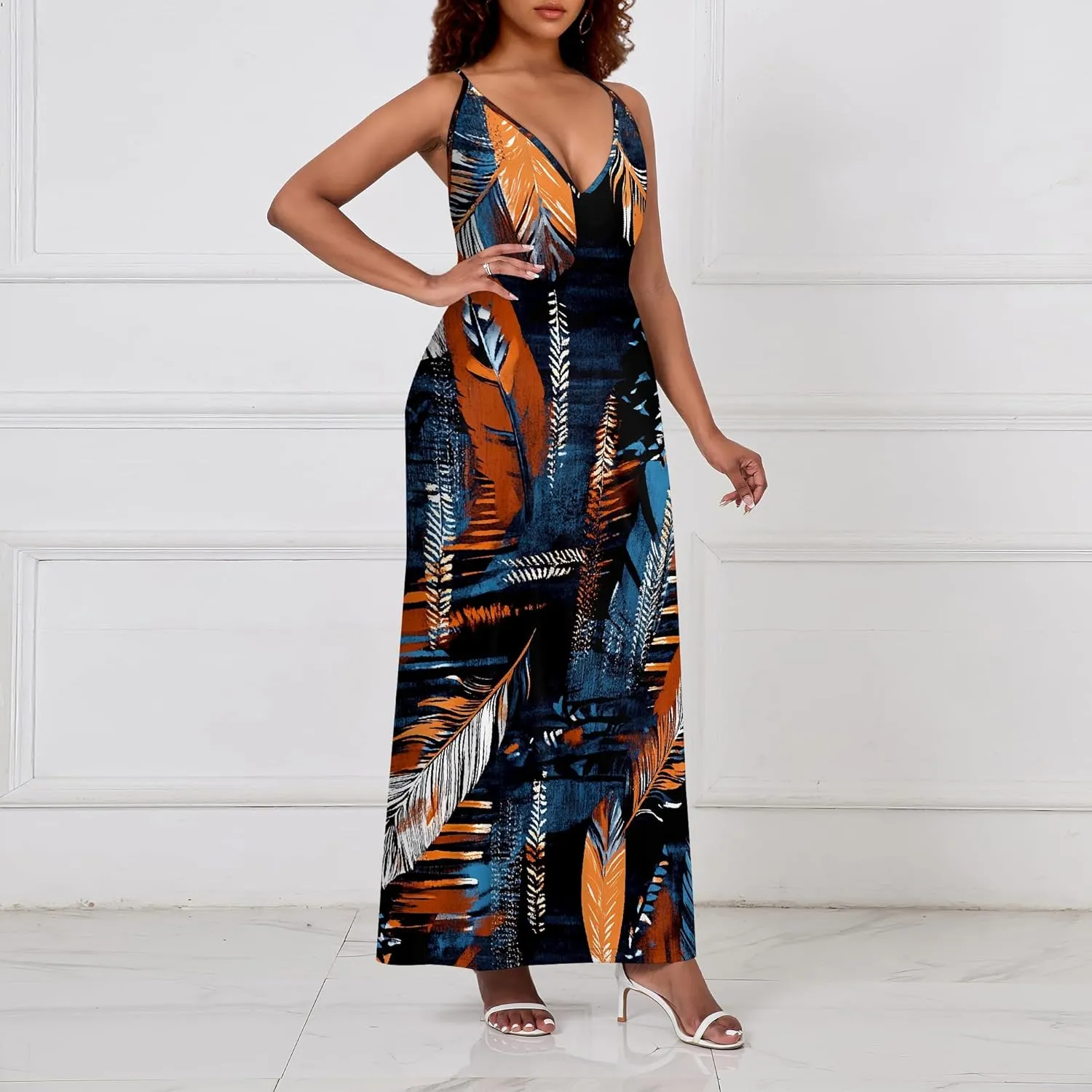 Womens V Neck Casual Outfits Long Flowy Floral Print Maxi Dresses Vacation Beach Cover ups Wedding Guests Sun Dress