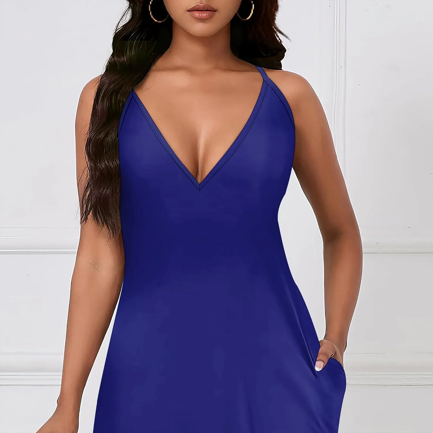 Womens V Neck Casual Outfits Long Flowy Solid Color Maxi Dresses Vacation Beach Cover ups Wedding Guests Sun Dress