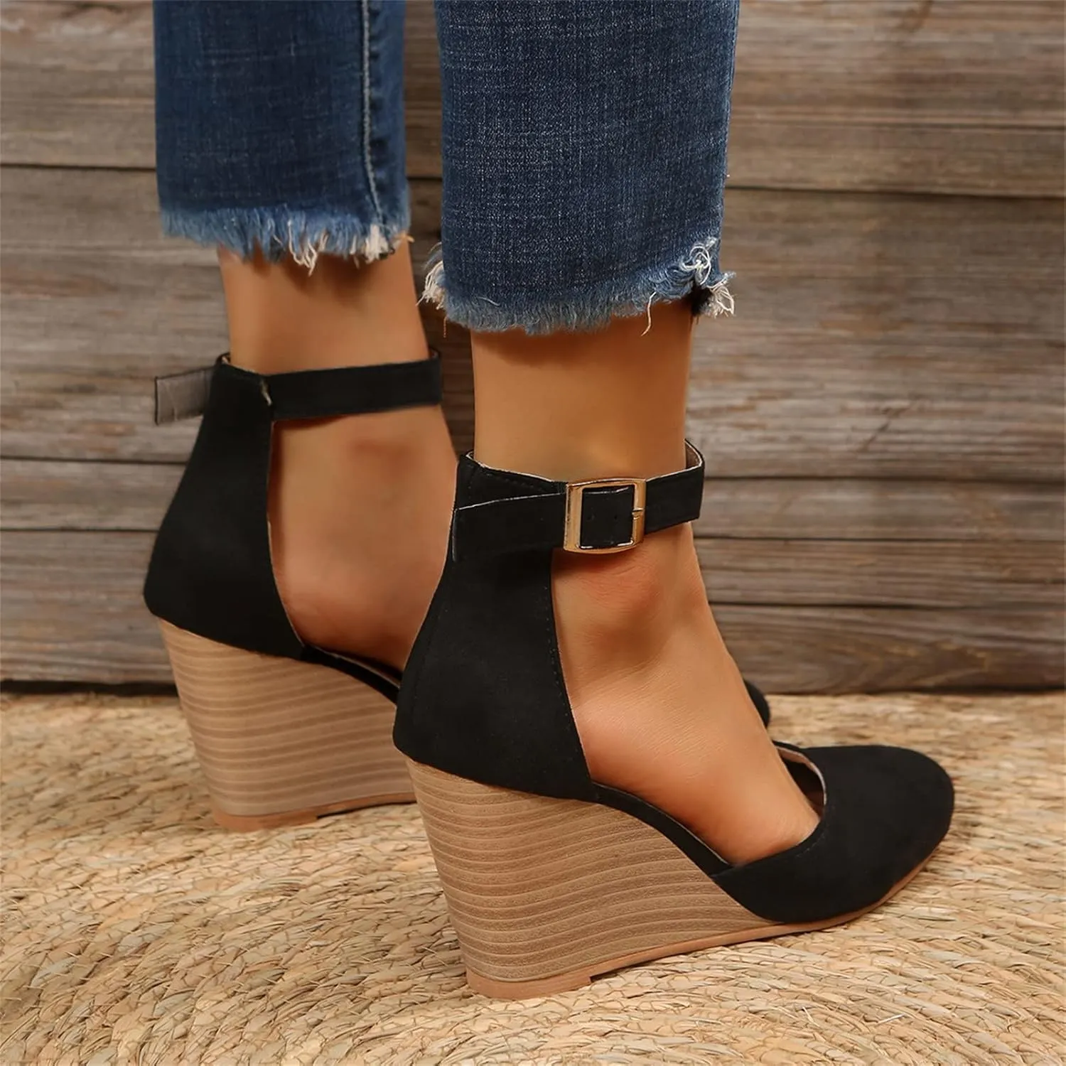 Womenyiaor Womens Closed Toe Sandals Women Summer Sandals 2023 Casual Ankle Strap Closed Toe Espadrilles Wedge Sandals (A-Black, 8)