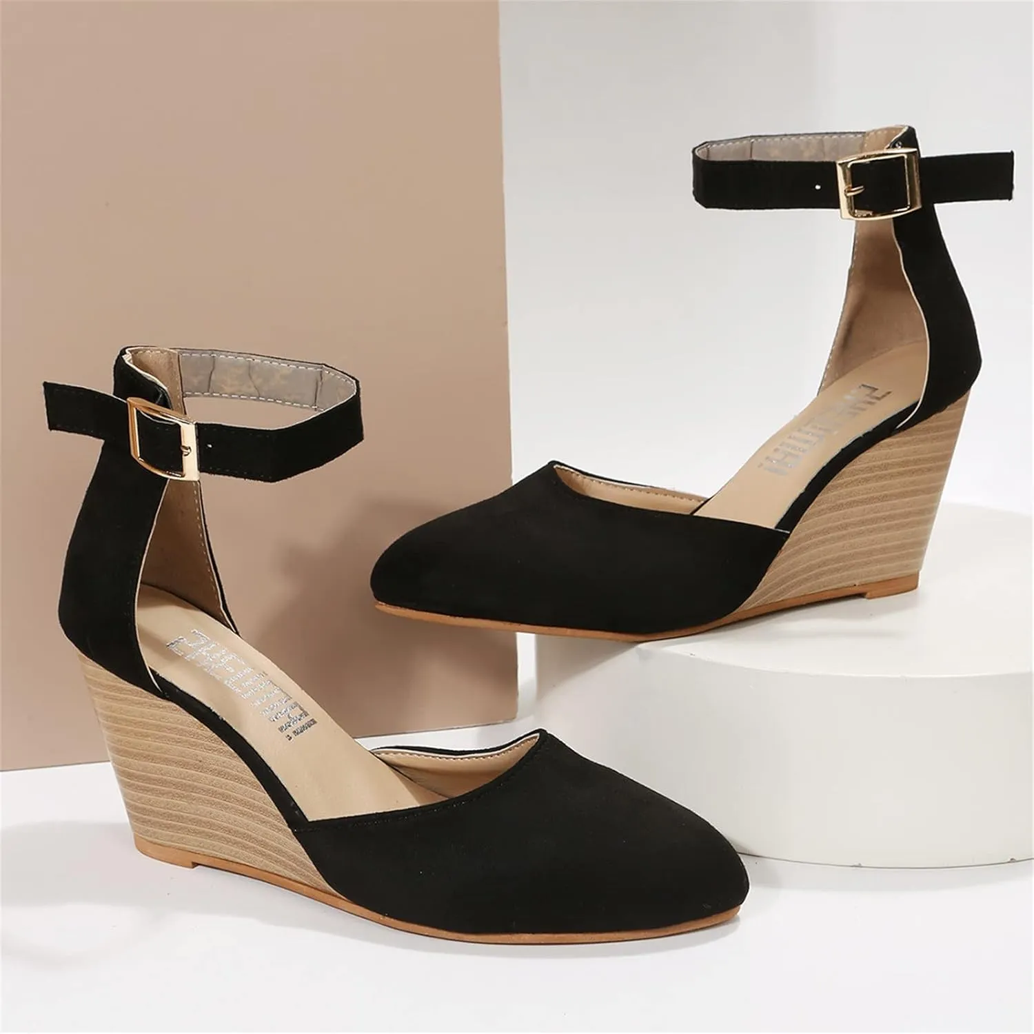Womenyiaor Womens Closed Toe Sandals Women Summer Sandals 2023 Casual Ankle Strap Closed Toe Espadrilles Wedge Sandals (A-Black, 8)