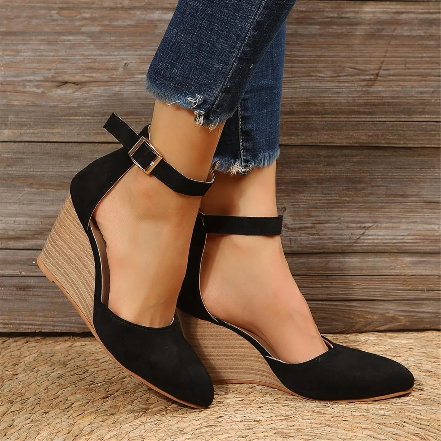 Womenyiaor Womens Closed Toe Sandals Women Summer Sandals 2023 Casual Ankle Strap Closed Toe Espadrilles Wedge Sandals (A-Black, 8)