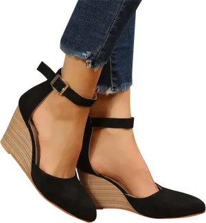 Womenyiaor Womens Closed Toe Sandals Women Summer Sandals 2023 Casual Ankle Strap Closed Toe Espadrilles Wedge Sandals (A-Black, 8)