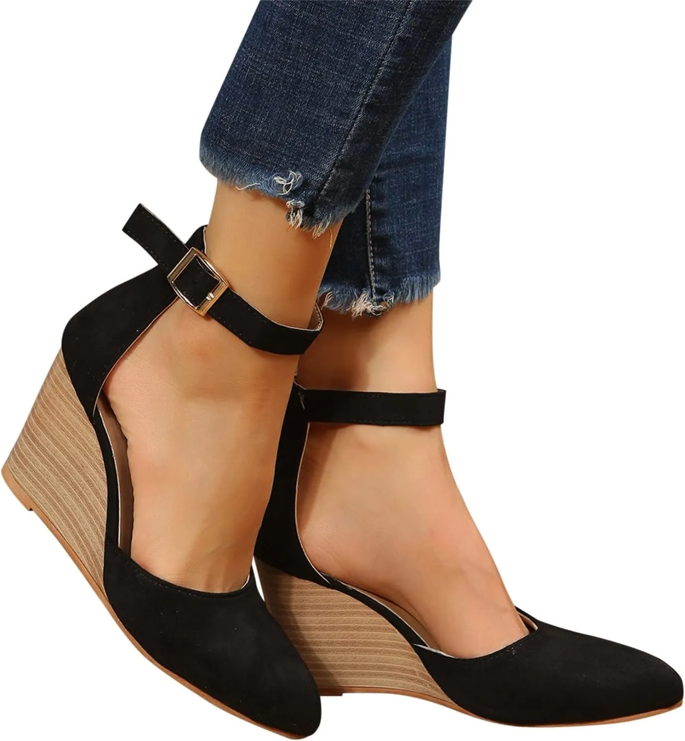 Womenyiaor Womens Closed Toe Sandals Women Summer Sandals 2023 Casual Ankle Strap Closed Toe Espadrilles Wedge Sandals (A-Black, 8)