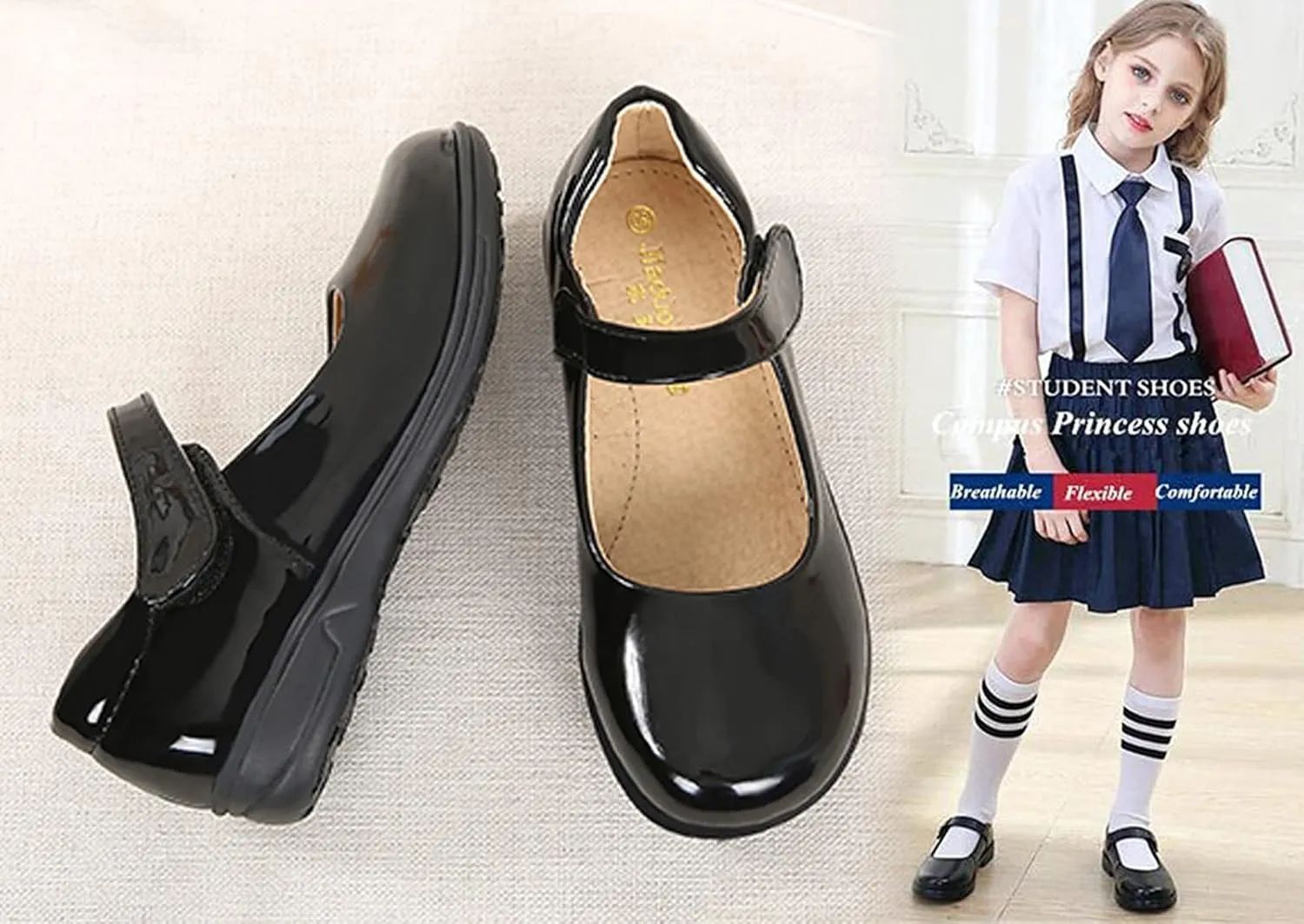WUIWUIYU Little Big Girls Performance School Uniform Dress Mary Jane Flats Shoes