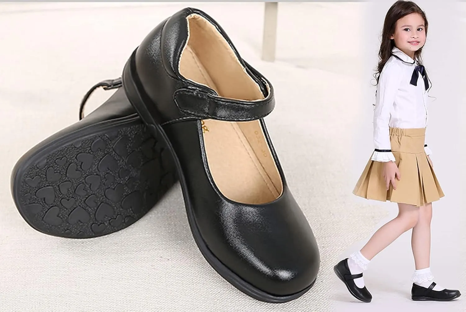 WUIWUIYU Little Big Girls Performance School Uniform Dress Mary Jane Flats Shoes