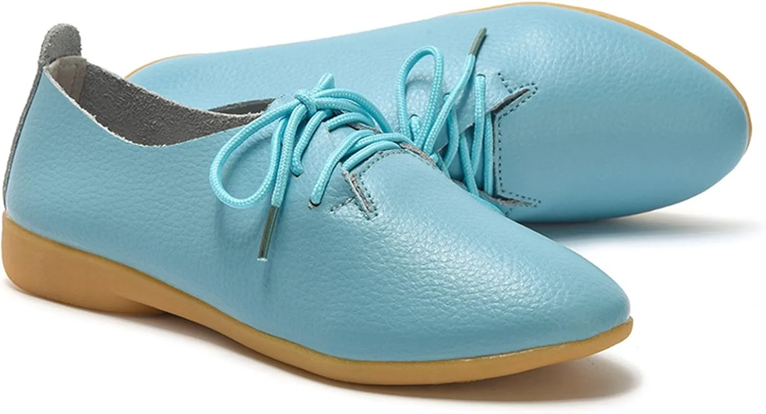 WUIWUIYU Womens Girls Lace Up Pointed Toe Oxfords Shoes Casual Dress Walking Driving Flats