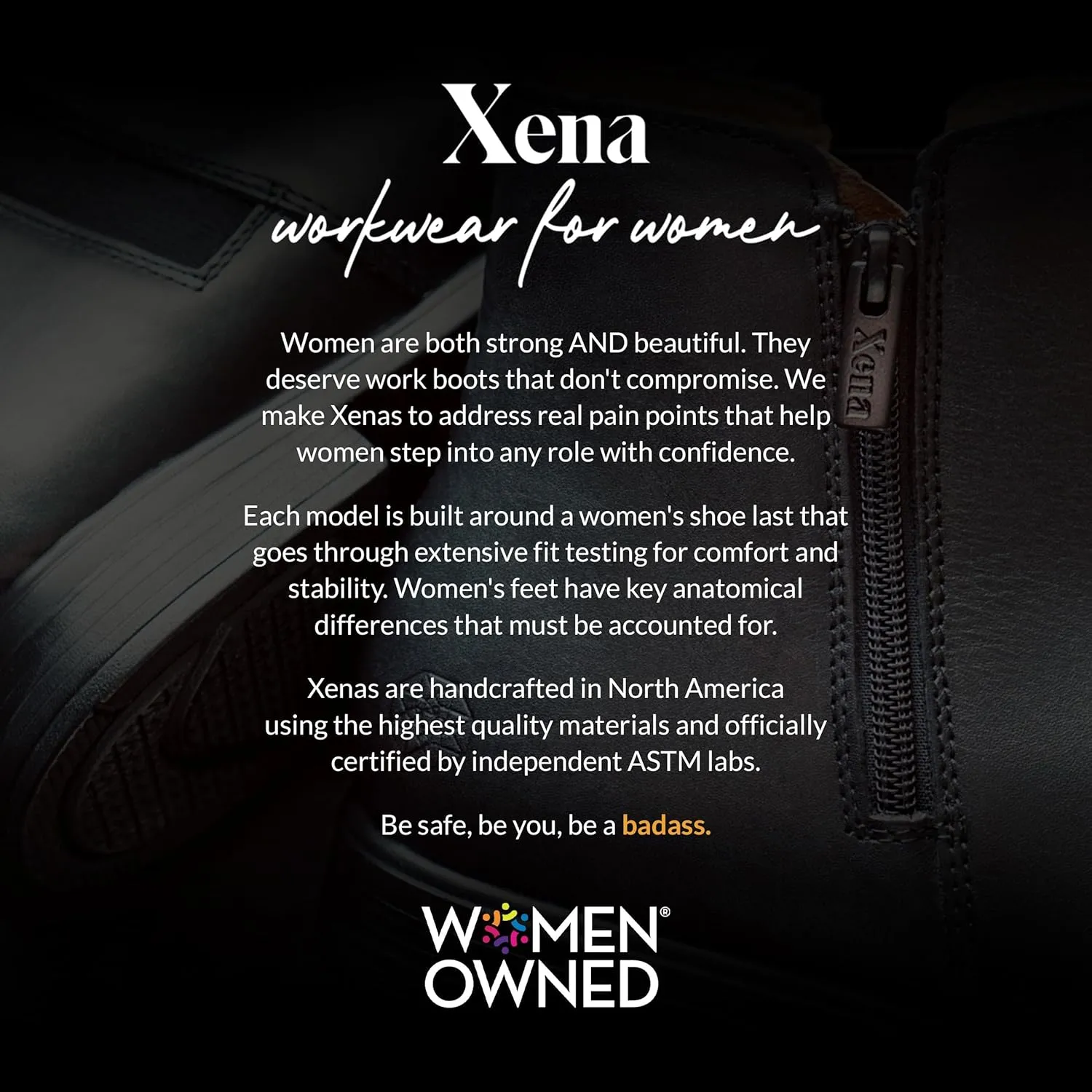 XENA Spice Women’s Safety Steel Toe Work Boots, Premium Leather, Lightweight, Breathable, Comfortable, Slip Resistant, Laces and Side Zipper, ASTM F2413-18 Certified, OSHA Compliant, Jet Black Leather