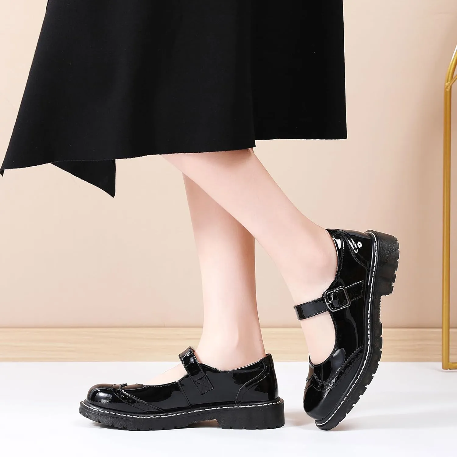 XMM Mary Jane Shoes Women Mary Janes Flats Ladies Oxford Shoes for Women Comfort Leather Round Toe Non-Slip Dressy Casual Cute Girls School Work Shoes