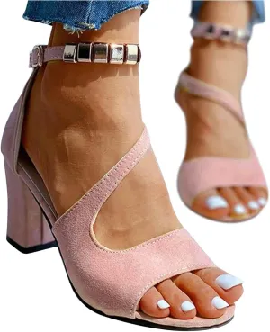 Yanzhenglip Sandals Women Fashion Heels, Women'S Sexy High Heel Sandals Open Toe Pointed Party Sandals, Summer Dressy Low Heel Sandals Hollowed Out Comfortable