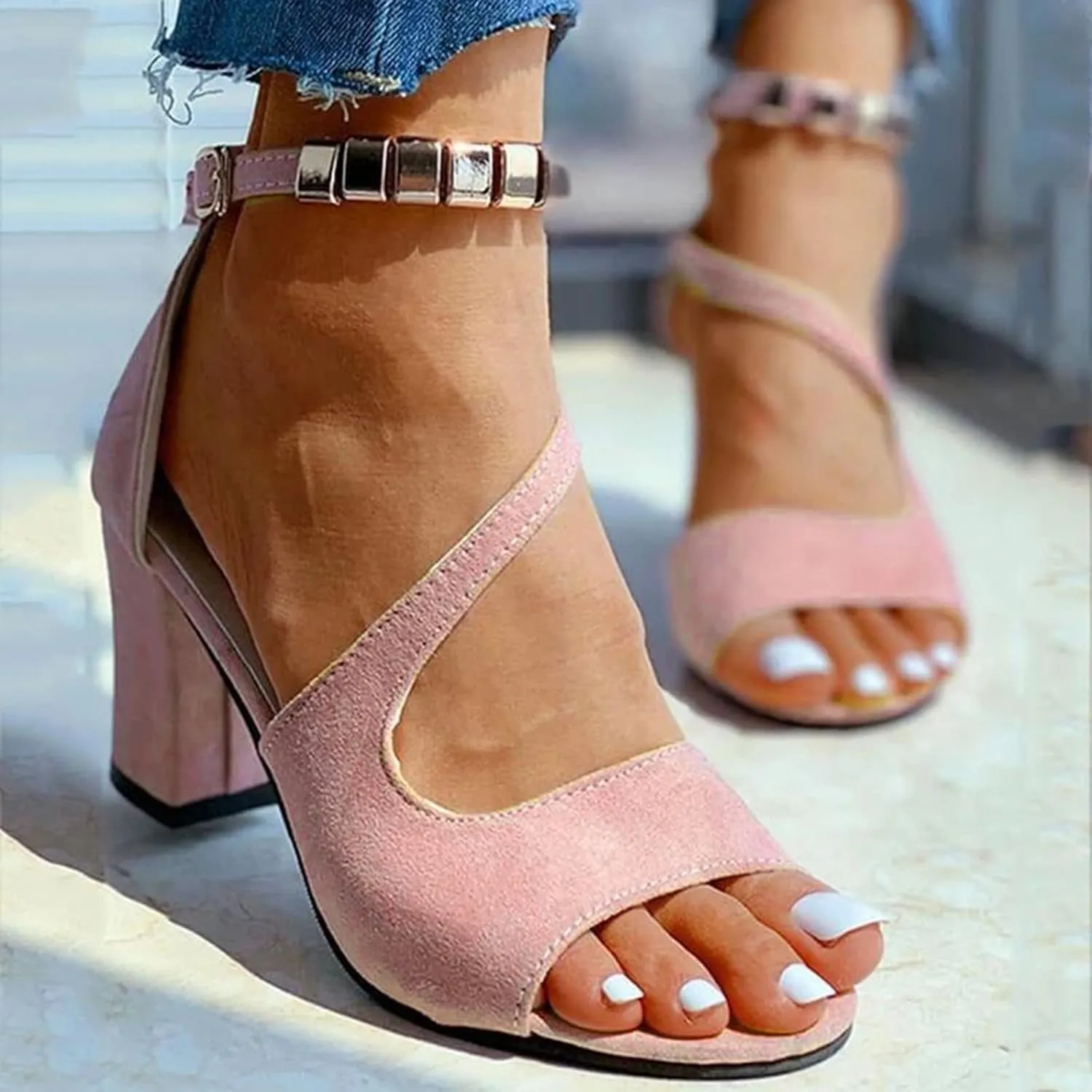 Yanzhenglip Sandals Women Fashion Heels, Women'S Sexy High Heel Sandals Open Toe Pointed Party Sandals, Summer Dressy Low Heel Sandals Hollowed Out Comfortable