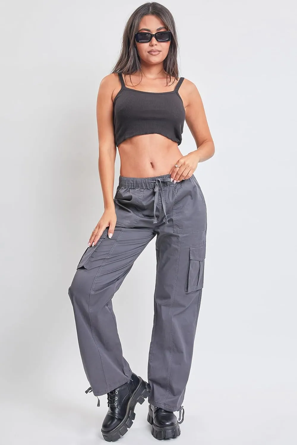 YMI Jeans Women's Mid Rise Pull on Cargo Pants
