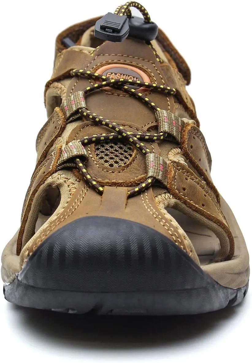 YoCool Men's Fisherman Sandals Leather Closed Toe Athletic Sport Casual Beach Water Sandals