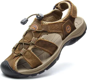 YoCool Men's Fisherman Sandals Leather Closed Toe Athletic Sport Casual Beach Water Sandals