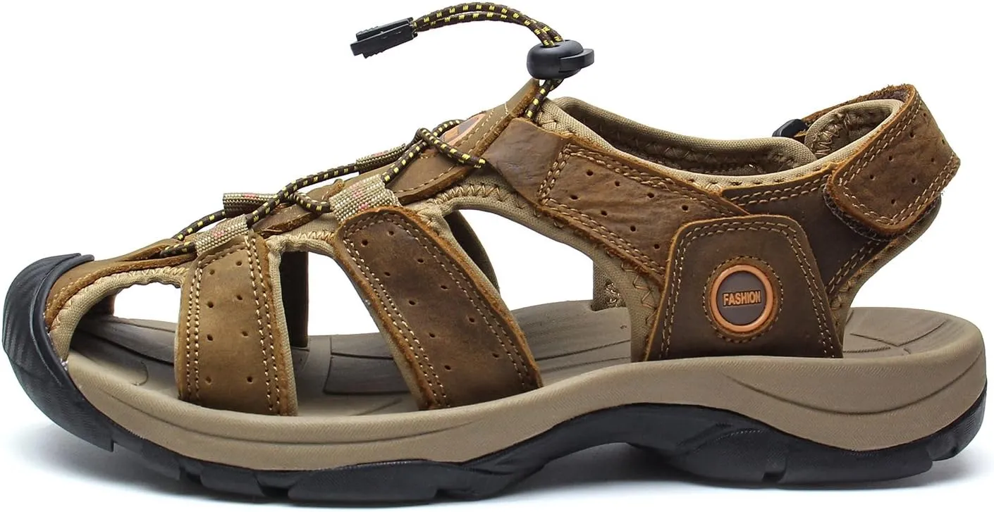 YoCool Men's Fisherman Sandals Leather Closed Toe Athletic Sport Casual Beach Water Sandals