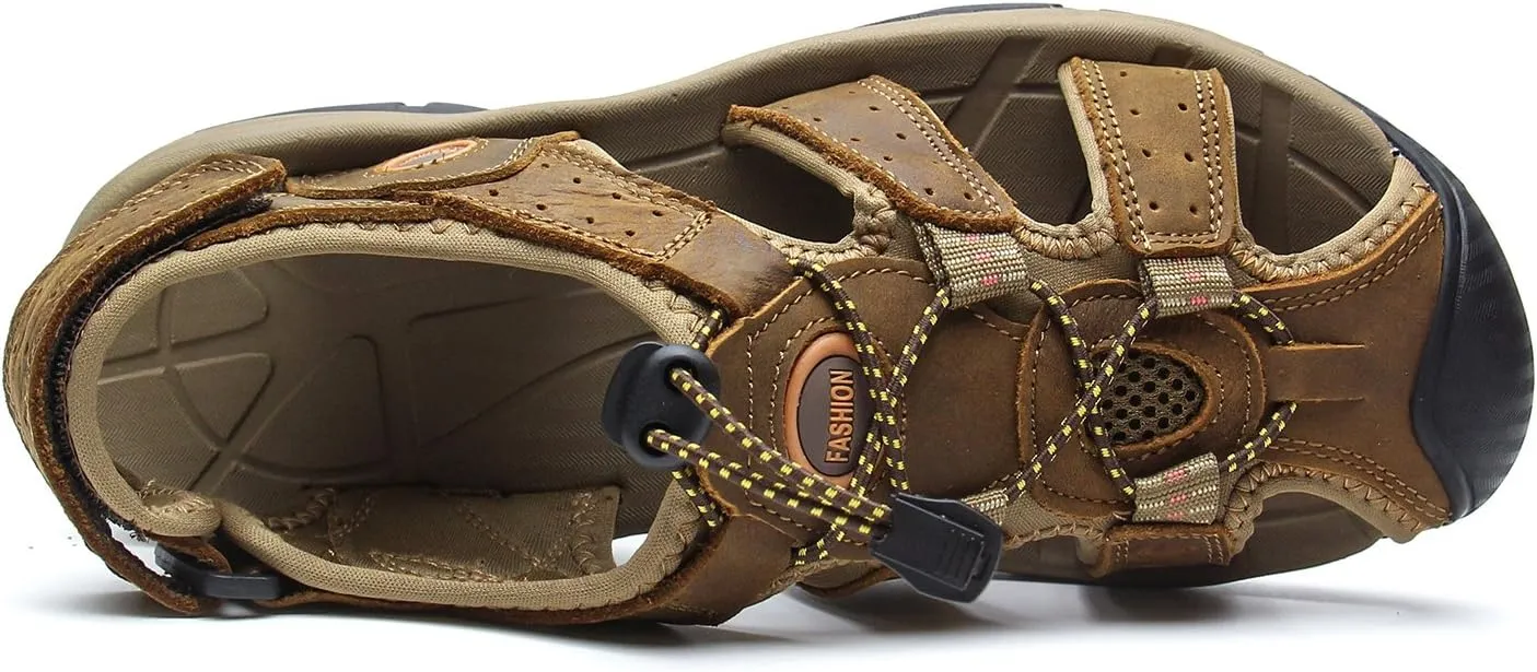 YoCool Men's Fisherman Sandals Leather Closed Toe Athletic Sport Casual Beach Water Sandals