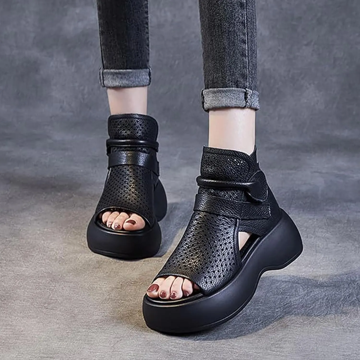 YTINGNICE Lurebest Orthopedic Sandals, Lurebest Soft Sole Leather Orthopedic Shoes for Women, Walking Wedges Platform Sandal Arch Support Soft Sole Wide Width Adjustable…