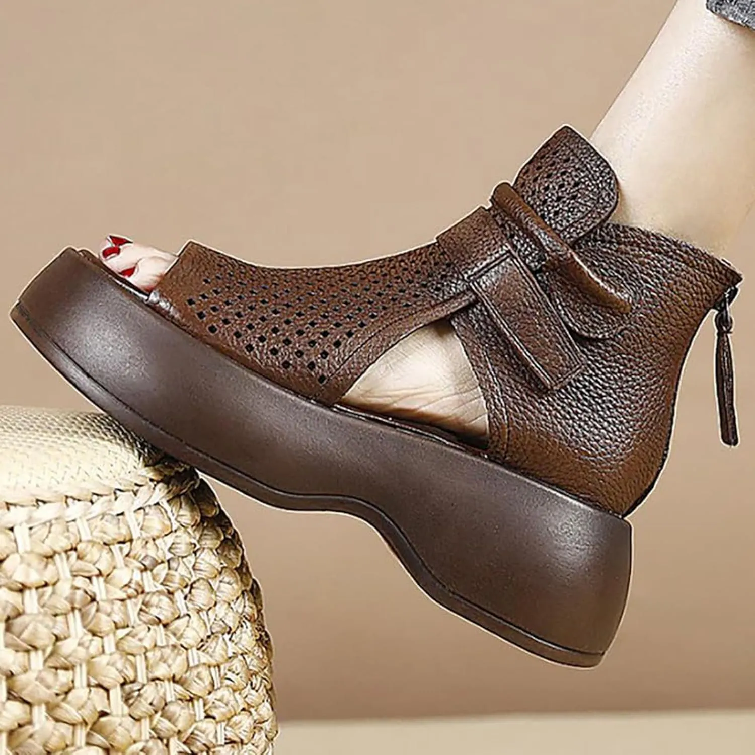 YTINGNICE Lurebest Orthopedic Sandals, Lurebest Soft Sole Leather Orthopedic Shoes for Women, Walking Wedges Platform Sandal Arch Support Soft Sole Wide Width Adjustable…
