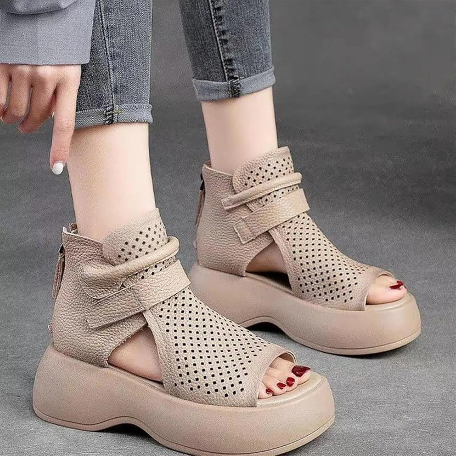 YTINGNICE Lurebest Orthopedic Sandals, Lurebest Soft Sole Leather Orthopedic Shoes for Women, Walking Wedges Platform Sandal Arch Support Soft Sole Wide Width Adjustable…