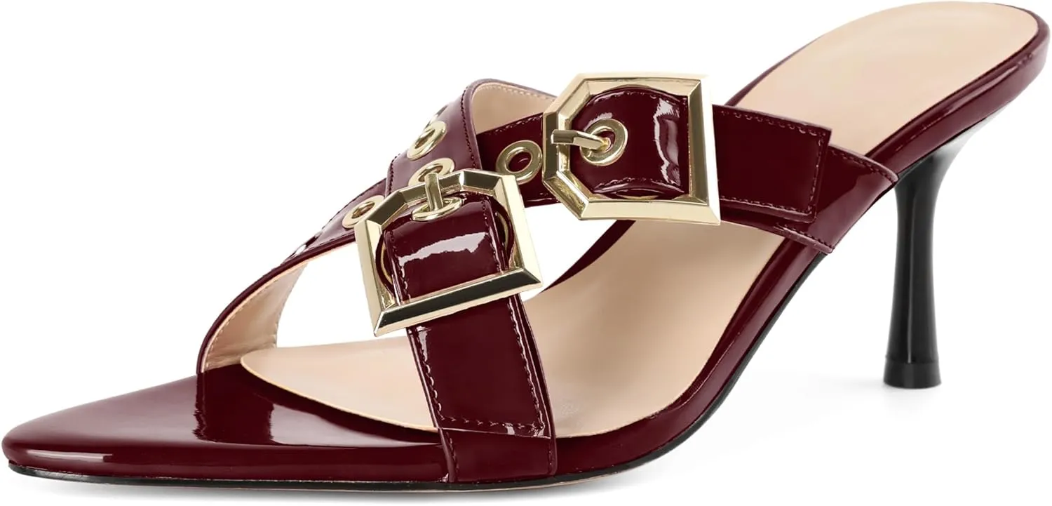 Zamikoo Womens Heeled Sandals Buckle Strappy Pointed Toe Stiletto High Heels Cross Strap Slip On Sexy Summer Dress Shoes 3 Inch