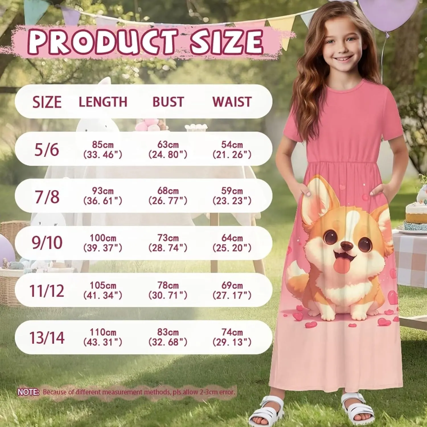 ZFRXIGN Short Sleeve Long Dress for Girls 5-14 Years Maxi Dresses with Pocket Sundress Summer Casual