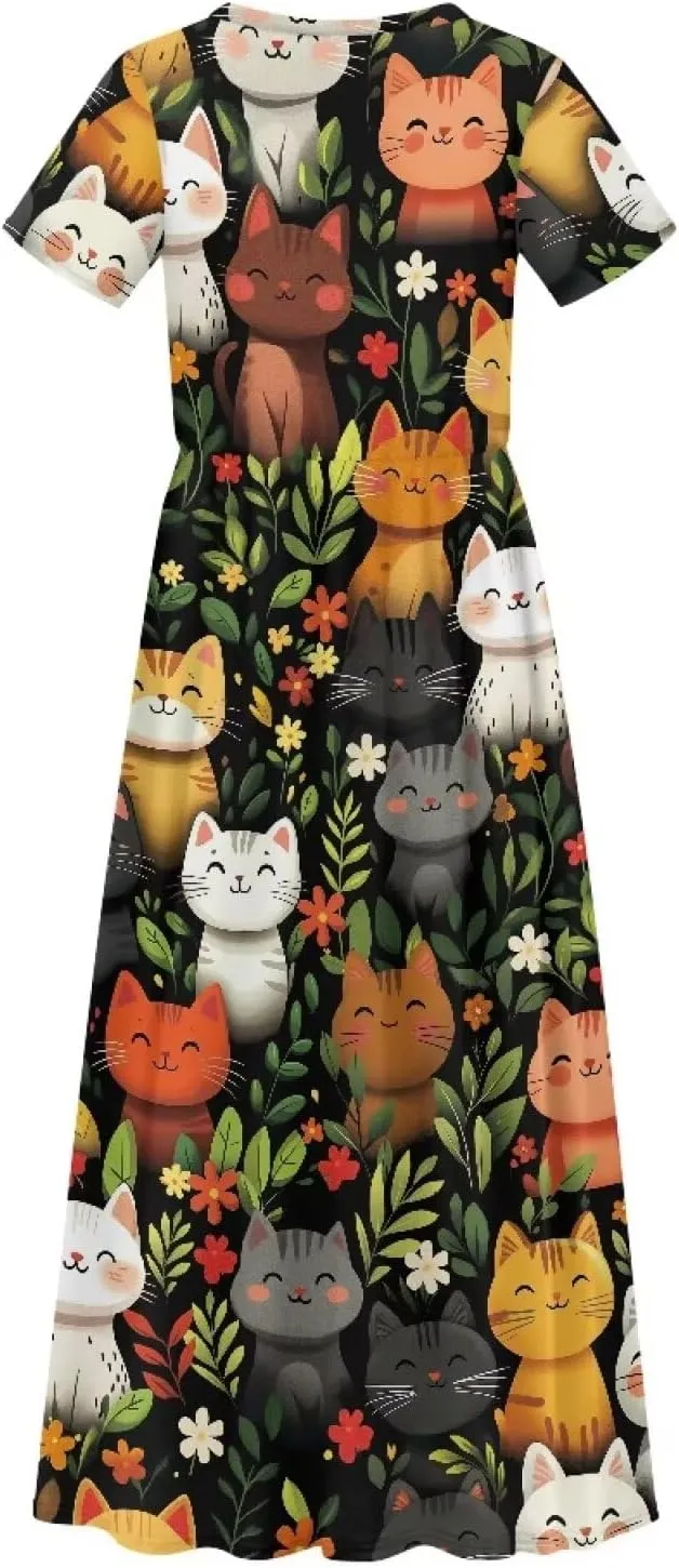 ZFRXIGN Short Sleeve Long Dress for Girls 5-14 Years Maxi Dresses with Pocket Sundress Summer Casual