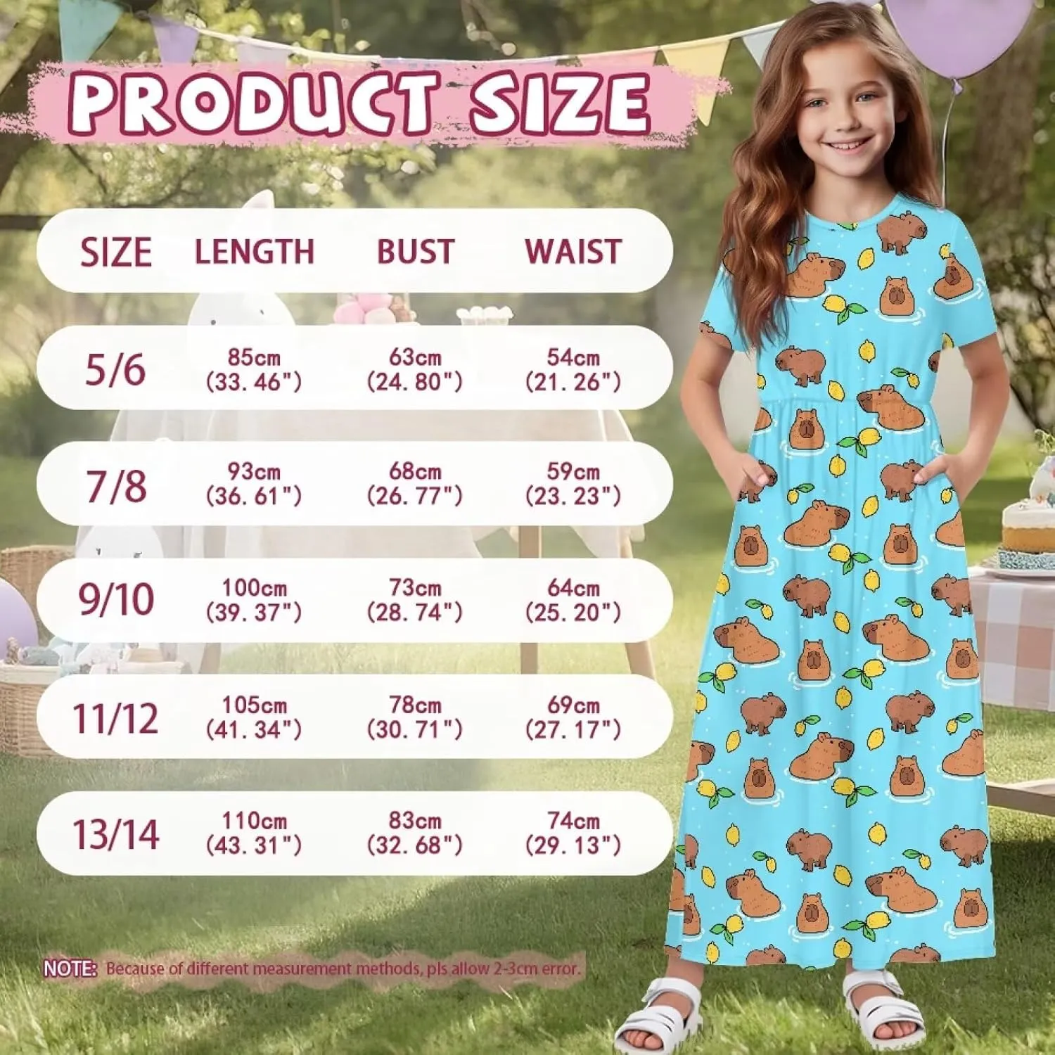 ZFRXIGN Short Sleeve Long Dress for Girls 5-14 Years Maxi Dresses with Pocket Sundress Summer Casual