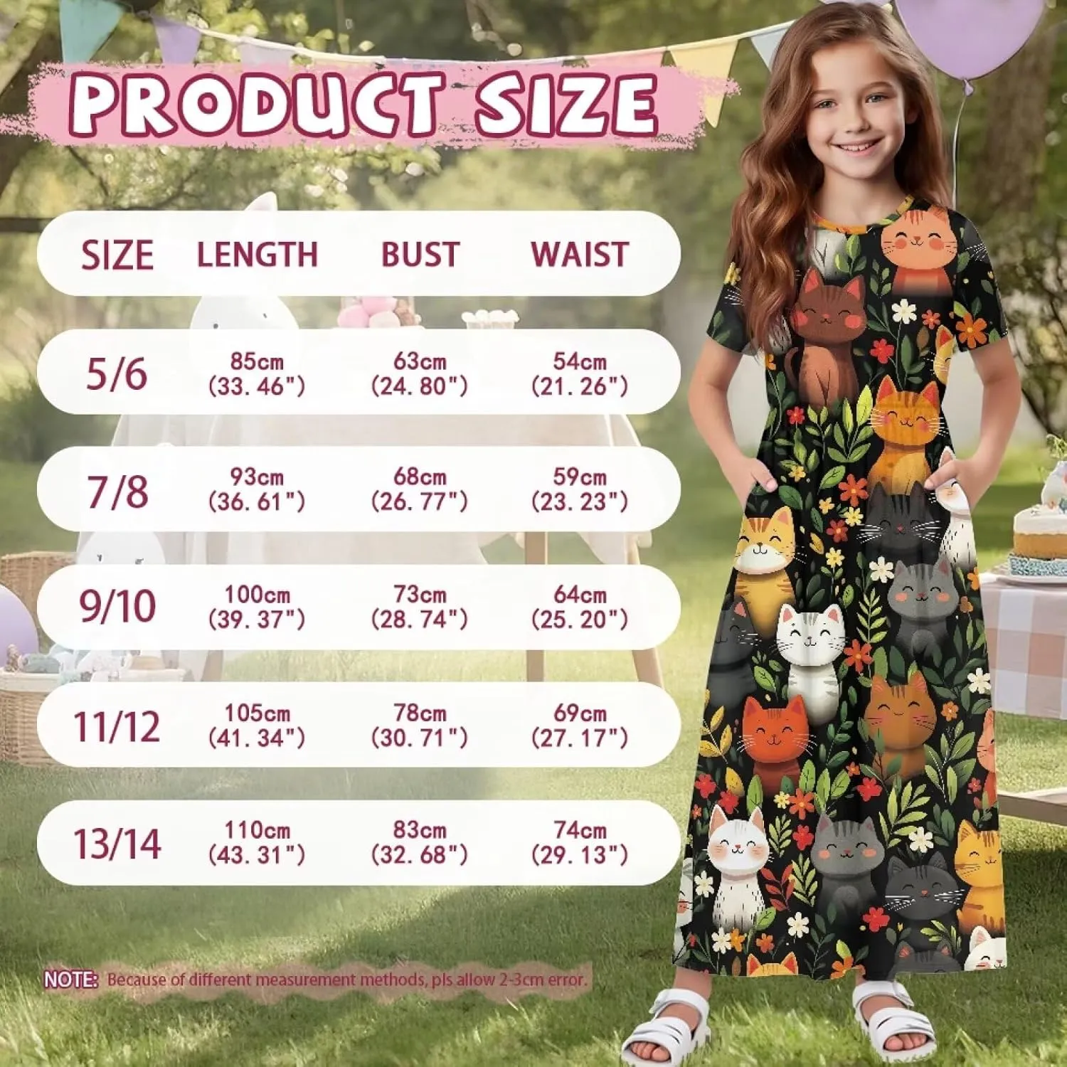 ZFRXIGN Short Sleeve Long Dress for Girls 5-14 Years Maxi Dresses with Pocket Sundress Summer Casual