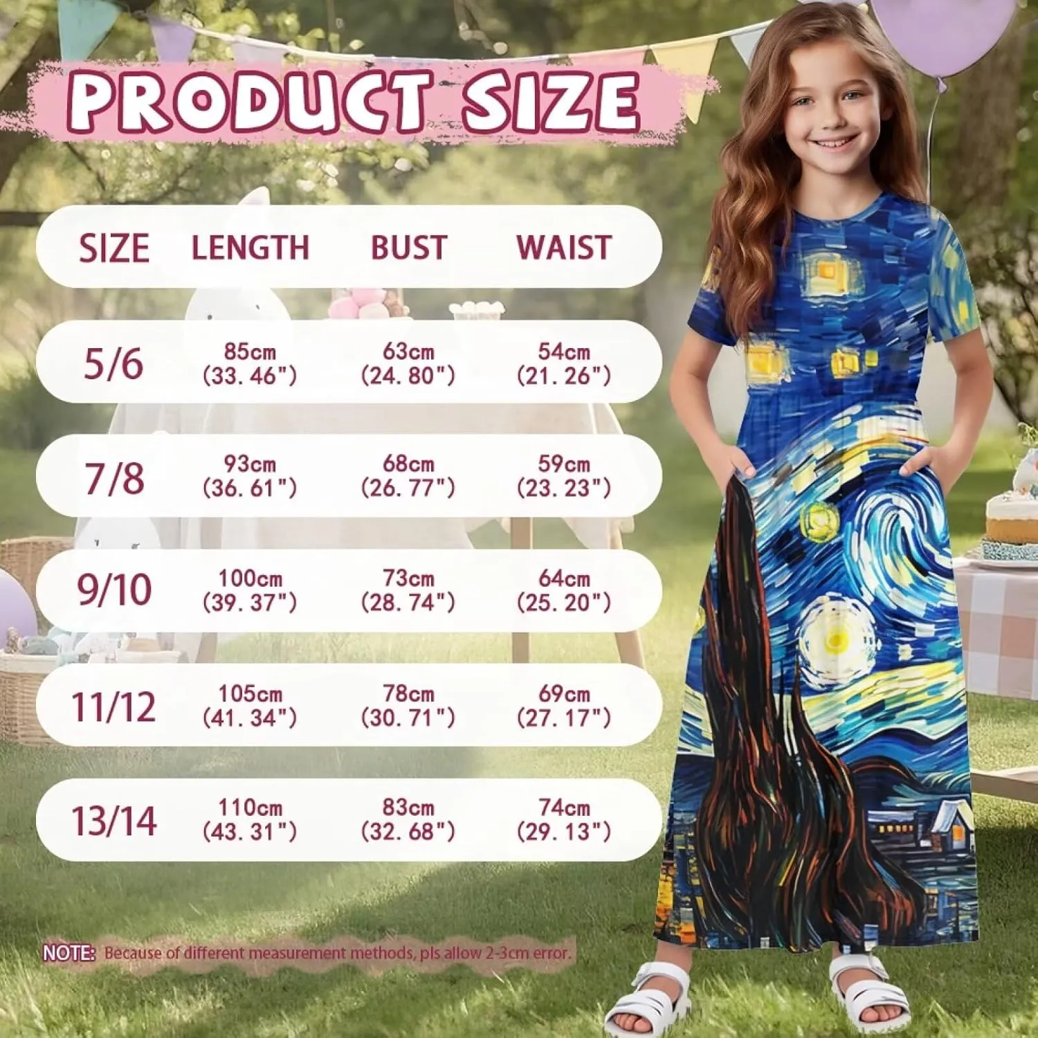 ZFRXIGN Short Sleeve Long Dress for Girls 5-14 Years Maxi Dresses with Pocket Sundress Summer Casual