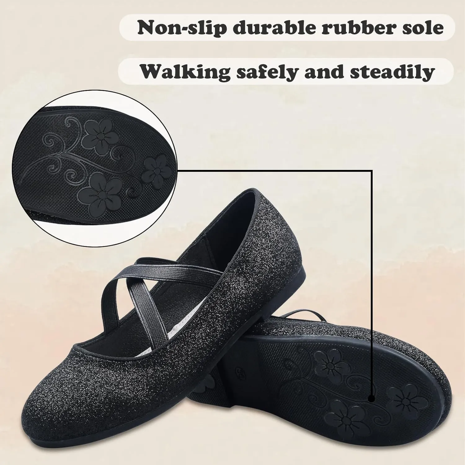ZGDG Girls Flat Dress Shoes Ballet Shoes,Glitter Mary Jane Flats Wedding Party Ballerinas with Elastic Strap for Little/Big Kid