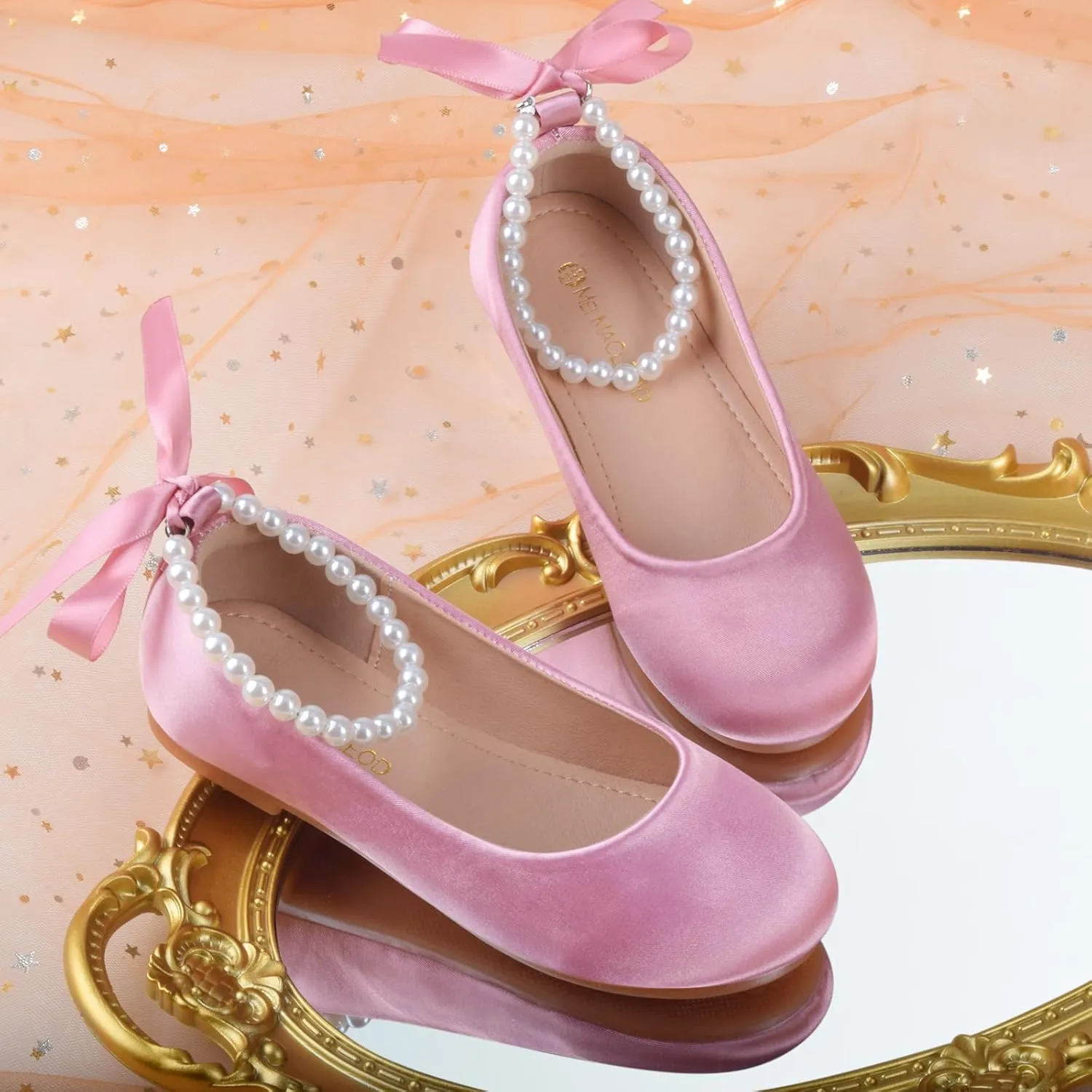 ZGDG Girls Flat Dress Shoes Ballet Shoes,Glitter Mary Jane Flats Wedding Party Ballerinas with Elastic Strap for Little/Big Kid