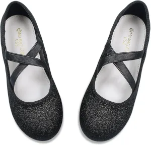 ZGDG Girls Flat Dress Shoes Ballet Shoes,Glitter Mary Jane Flats Wedding Party Ballerinas with Elastic Strap for Little/Big Kid