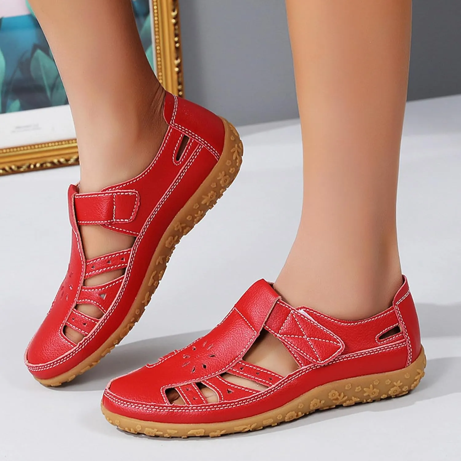 ZSpzx Summer Sandals For Women 2025,Closed Toe Wedge Shoes Hollow Out Retro Soft Soled Casual Adjustable Slip On Walking Wedges Arch Support Bohe Cute Slides for Party Beach Vacation