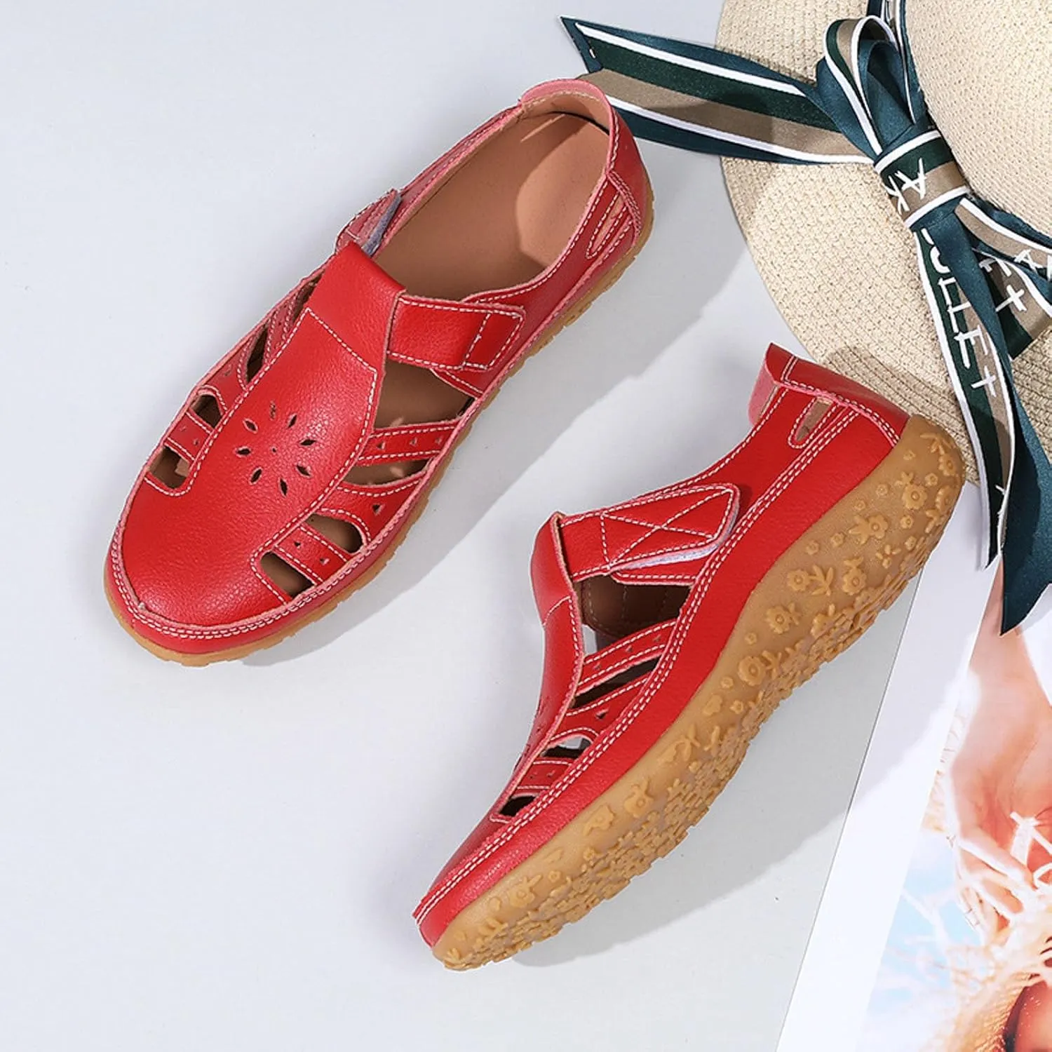 ZSpzx Summer Sandals For Women 2025,Closed Toe Wedge Shoes Hollow Out Retro Soft Soled Casual Adjustable Slip On Walking Wedges Arch Support Bohe Cute Slides for Party Beach Vacation