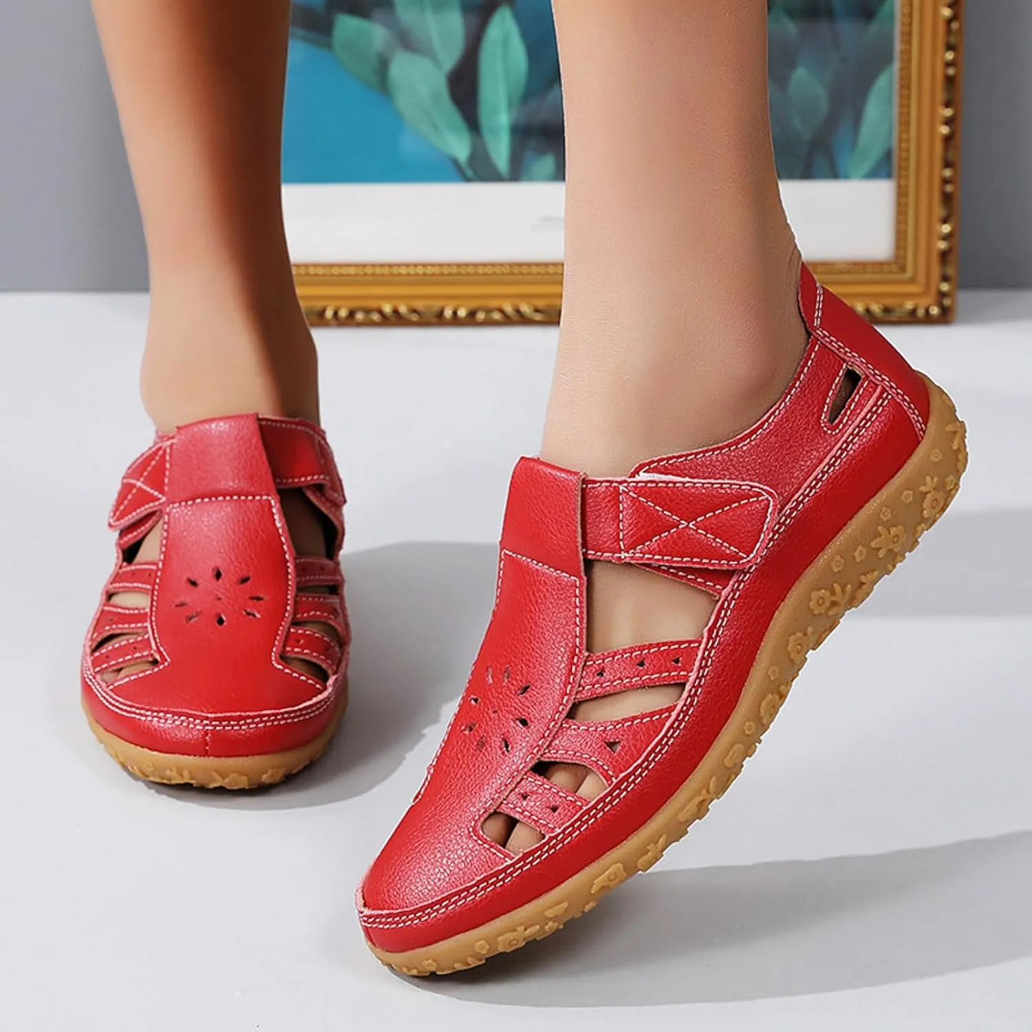ZSpzx Summer Sandals For Women 2025,Closed Toe Wedge Shoes Hollow Out Retro Soft Soled Casual Adjustable Slip On Walking Wedges Arch Support Bohe Cute Slides for Party Beach Vacation