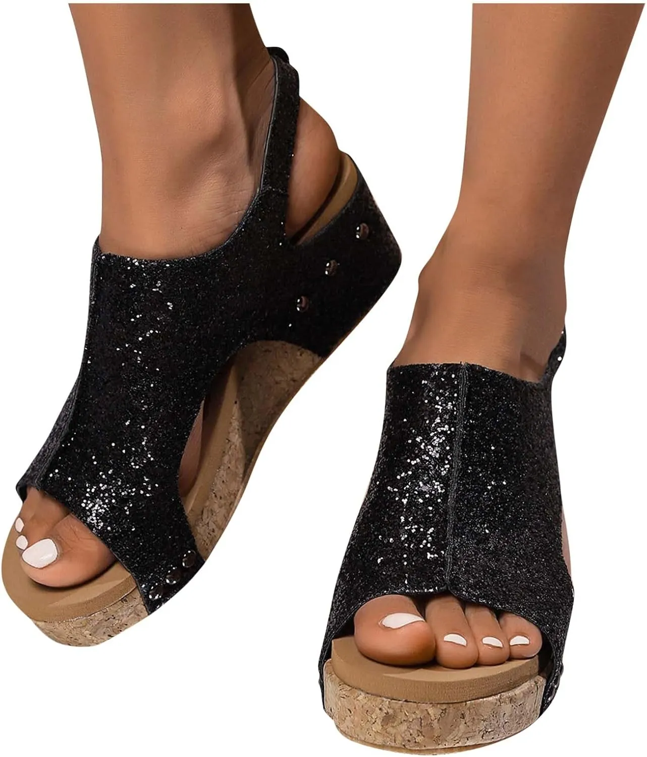 ZSpzx Womens Comfy Wedge Orthopedic Sandals Summer Platform Cork Wedges Women's Wedge Sandals Buckle Ankle Strap Ladies Sandals Wedge Comfortable Strappy Sandals Orthopedic Sandals Casual Shoes